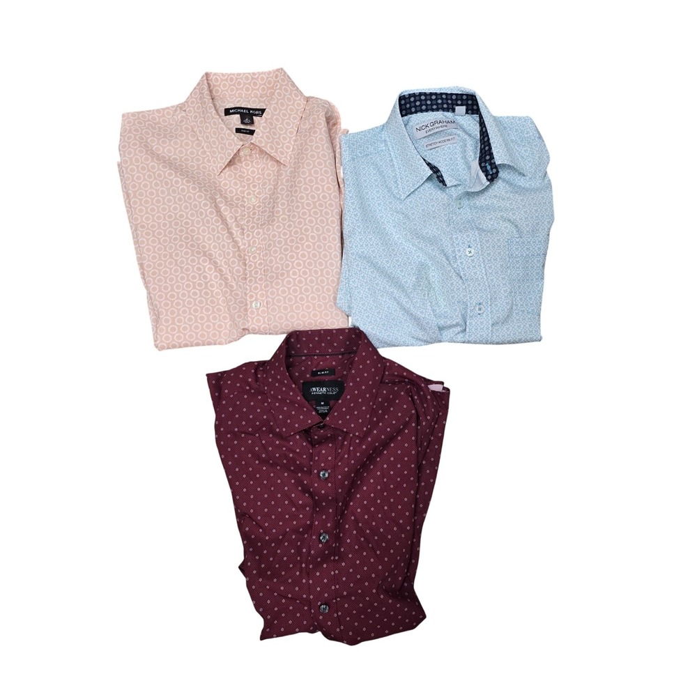 Mens Shirt Lot‎ Michael Kors Nick Graham Kenneth Cole Short Sleeve Slim Fit Med